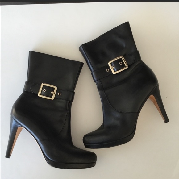 Ann Taylor Black Leather Heel Boots Size 7 - Picture 1 of 5